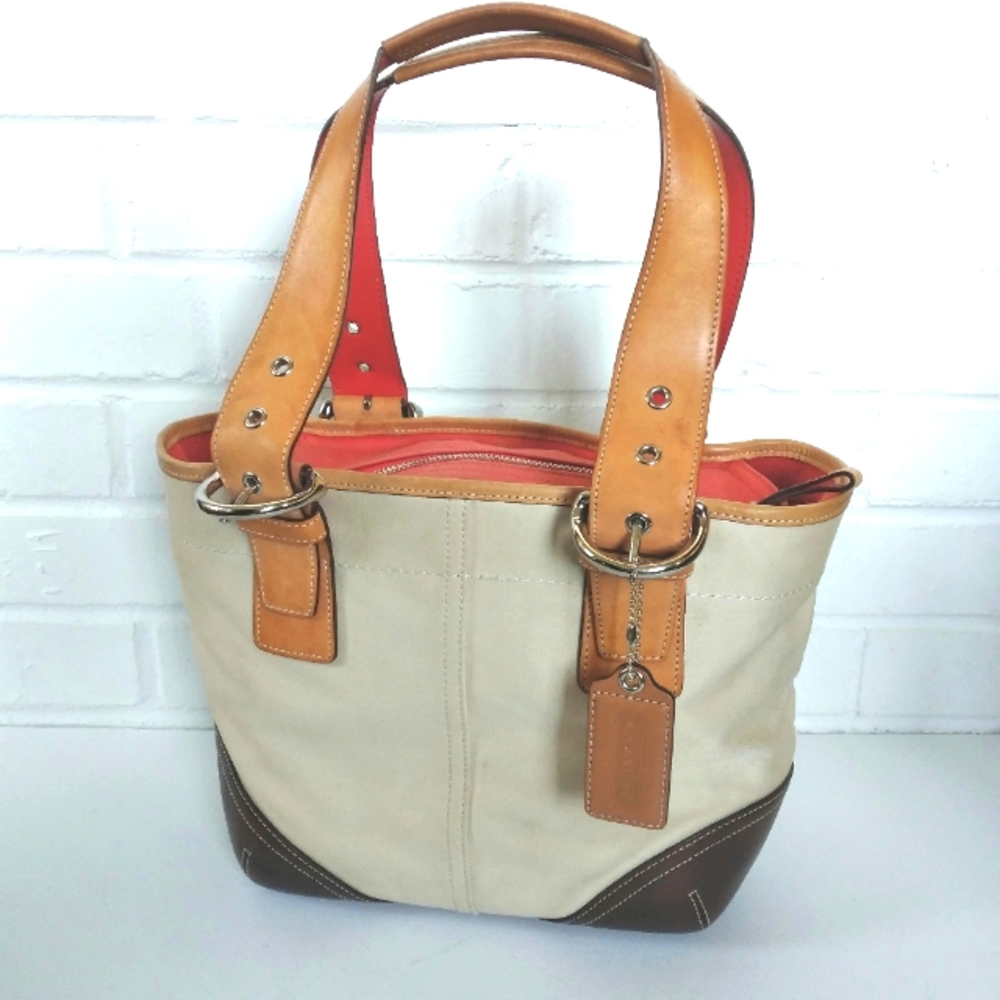 Coach brown leather and canvas bag